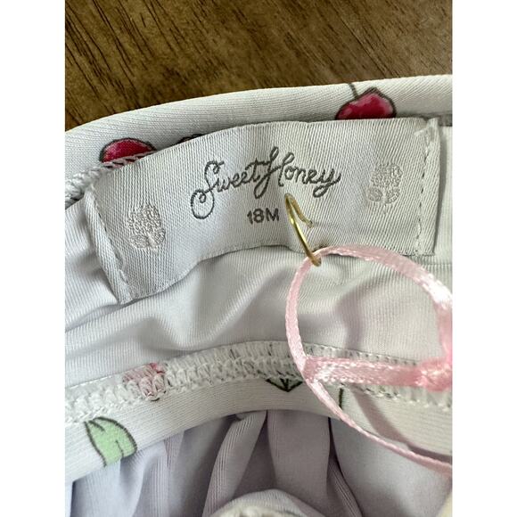 NWT SweeyHoney Milly Frilly Two Piece Swimsuit Red Cream Cherries Dot 18M/2T - Picture 6 of 10